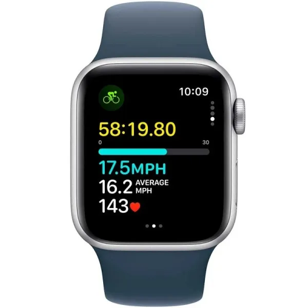 Apple Watch Series SE 2023 40mm Silver Aluminum Case with Storm Blue Sport Band