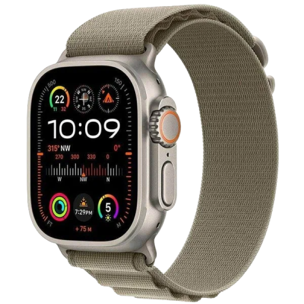 Apple Watch Series Ultra 2 49mm Natural Titanium Case with Olive Alpine Loop L